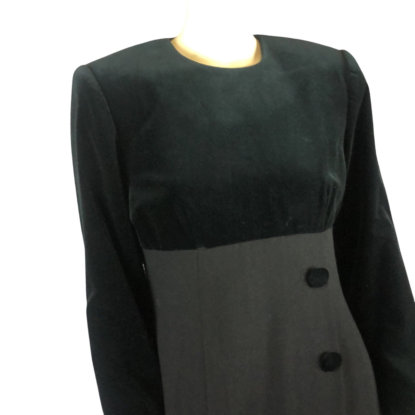 Vintage Kasper Asl Black Velvet Dress With Velvet Front Buttons Size 8 P